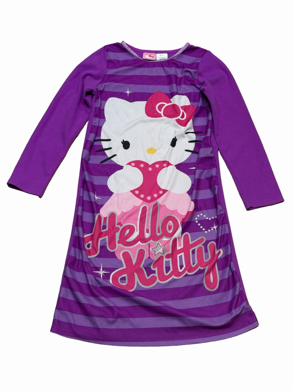 Hello Kitty Girls 10/12 Purple Pink Long Sleeve Nightgown Sanrio Sleepwear